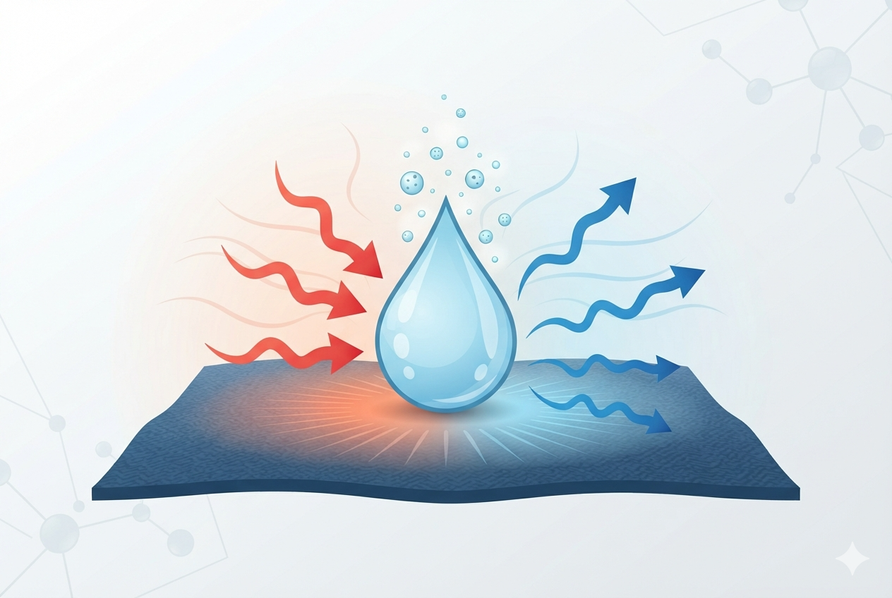 Diagrama del principio físico del frío: el calor se mueve por evaporación, base de la refrigeración